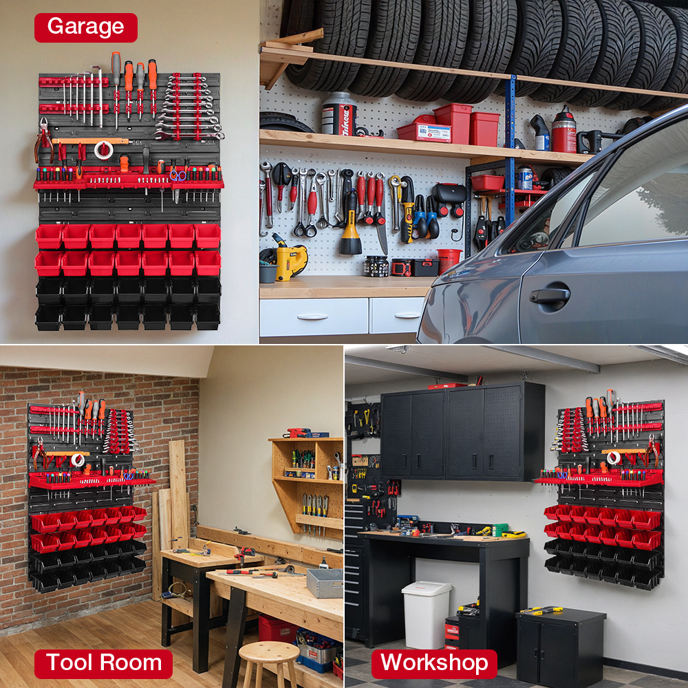 Tools Box For Workshop - ツール壁掛け収納棚 ツールホルダー 28個スタッキングボックス 壁掛けツールラック 多機能収納システム ワークショップ/ガレージ用