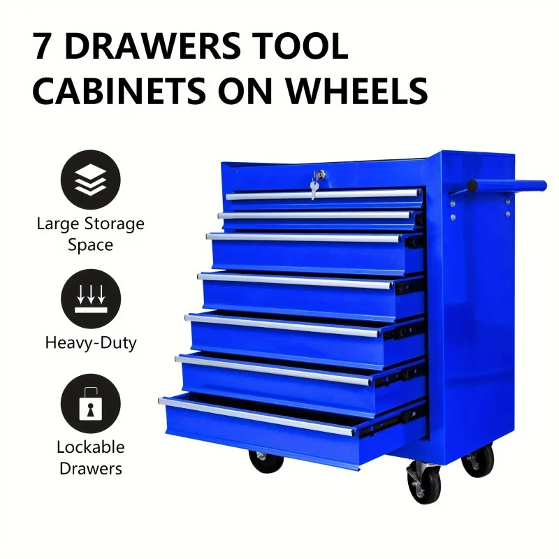 Tools Trolley For Workshop - 7段引き出し付きブルー多機能ツールトロリー（車輪付き）、自動車修理用ツールカート、ワークショップ用ハードウェアツールキャビネット