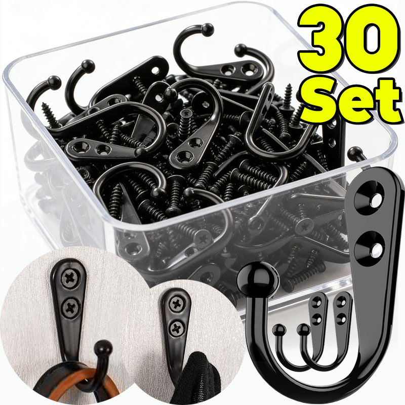 Screw Organizer Kit - 黒色の金属製フック、ネジ付き、壁掛け式、コート、タオル、バッグ、帽子掛け、キッチン、バスルーム収納ラックホルダー