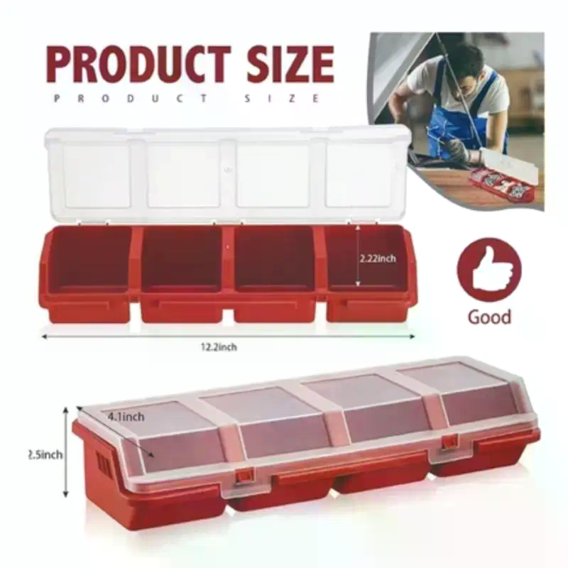 Tools Box For Workshop - ネジオーガナイザーボックス プラスチック製 4つのコンパートメント 安全な蓋付き ブルー レッド