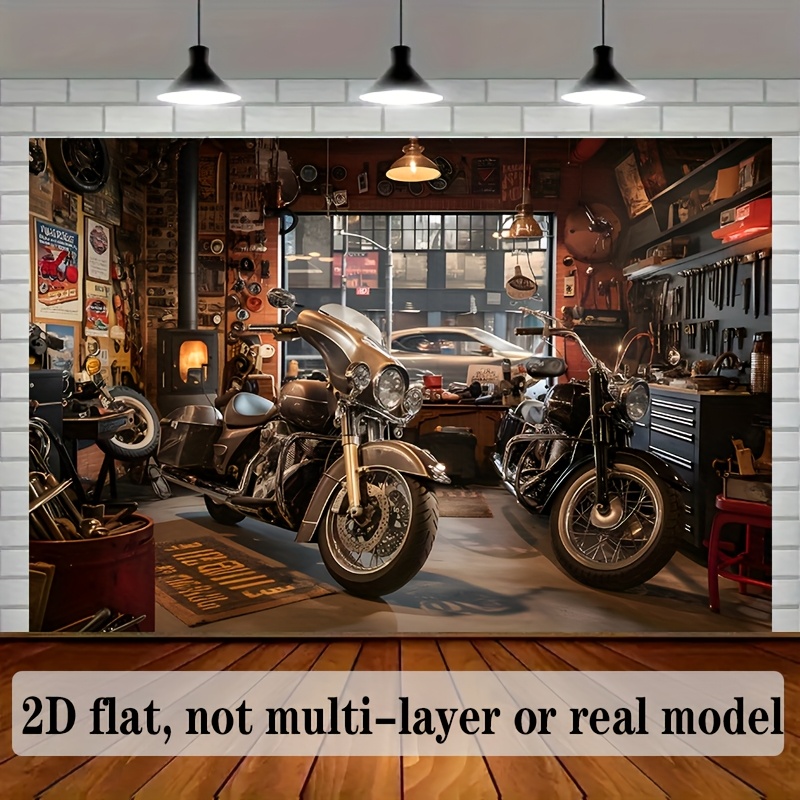 Tools For Motorcycle Workshop - オートバイガレージタペストリー クラシックバイク ワークショップツール マンケーブ 壁掛け インダストリアルスタイル