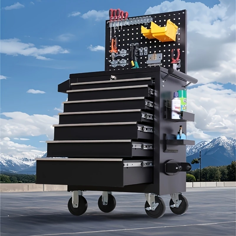 Tools Trolley For Workshop - 1台の頑丈な7段引き出し金属製ツールトロリー、防水自動車修理ワークショップキャビネット、モバイルデザイン、ブラック