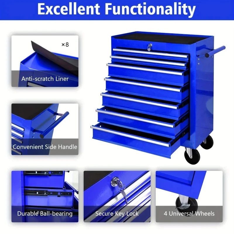 7段引き出し付きブルー多機能ツールトロリー（車輪付き）、自動 - Tools Trolley For Workshop のレビューと価格