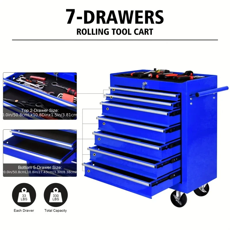 7段引き出し付きブルー多機能ツールトロリー（車輪付き）、自動 - Tools Trolley For Workshop のレビューと価格